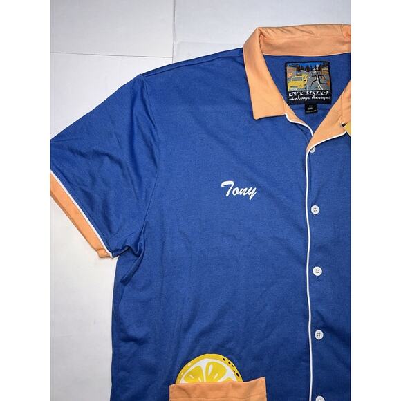 Knickerbocker Vintage Design Shirt Mens Size XXL Blue Lemon Tony Retro Button Up - Picture 2 of 16